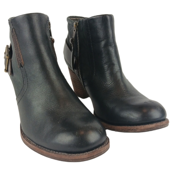 CAT Caterpillar 6.5 Black Brown Annette Ankle Boots Buckled Leather Booties Heel - Picture 4 of 15